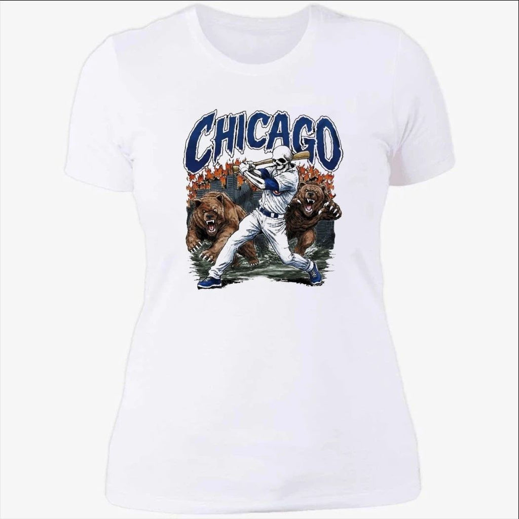 Chicago Cubs Baseball Skeleton Batter Angry Bear Flame Vintage Shirt