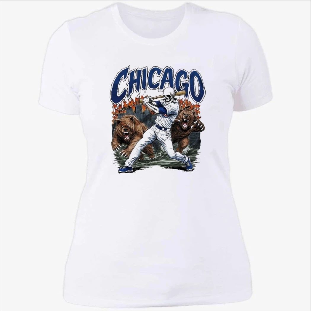 Chicago Cubs Baseball Skeleton Batter Angry Bear Flame Vintage Shirt