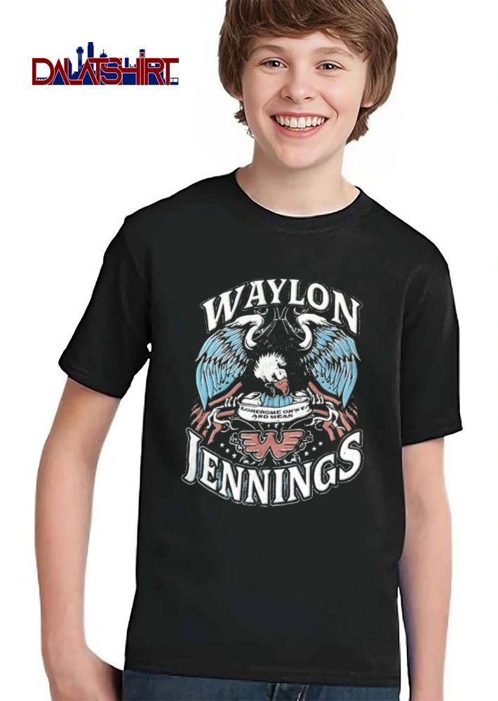 Waylon Jennings Lonesome Onry And Mean eagle wings American flag logo shirt