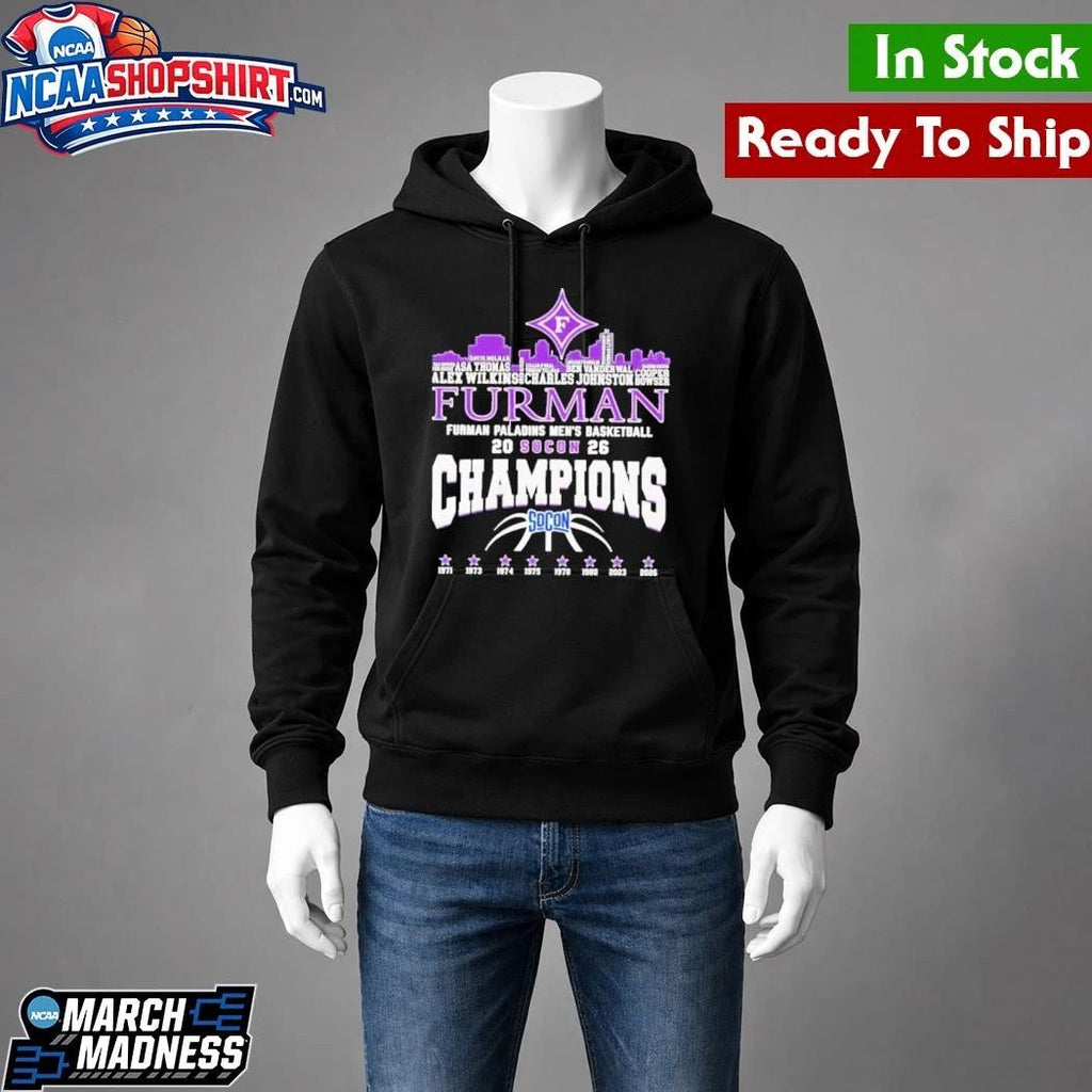 Furman Paladins Champions 2026 SoCon Men’s Basketball 8X City Skyline Shirt