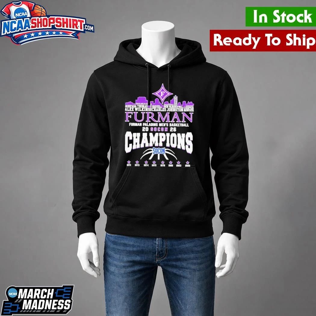 Furman Paladins Champions 2026 SoCon Men’s Basketball 8X City Skyline Shirt