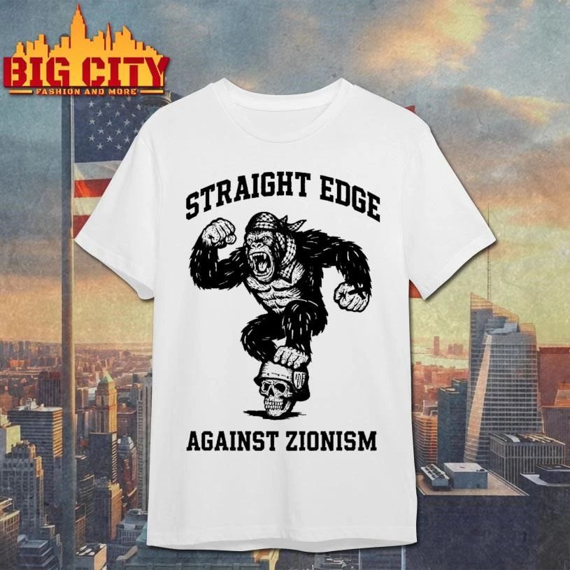 Straight Edge Against Zionism Gorilla Skull Keffiyeh Hardcore Punk Graphic T Shirt