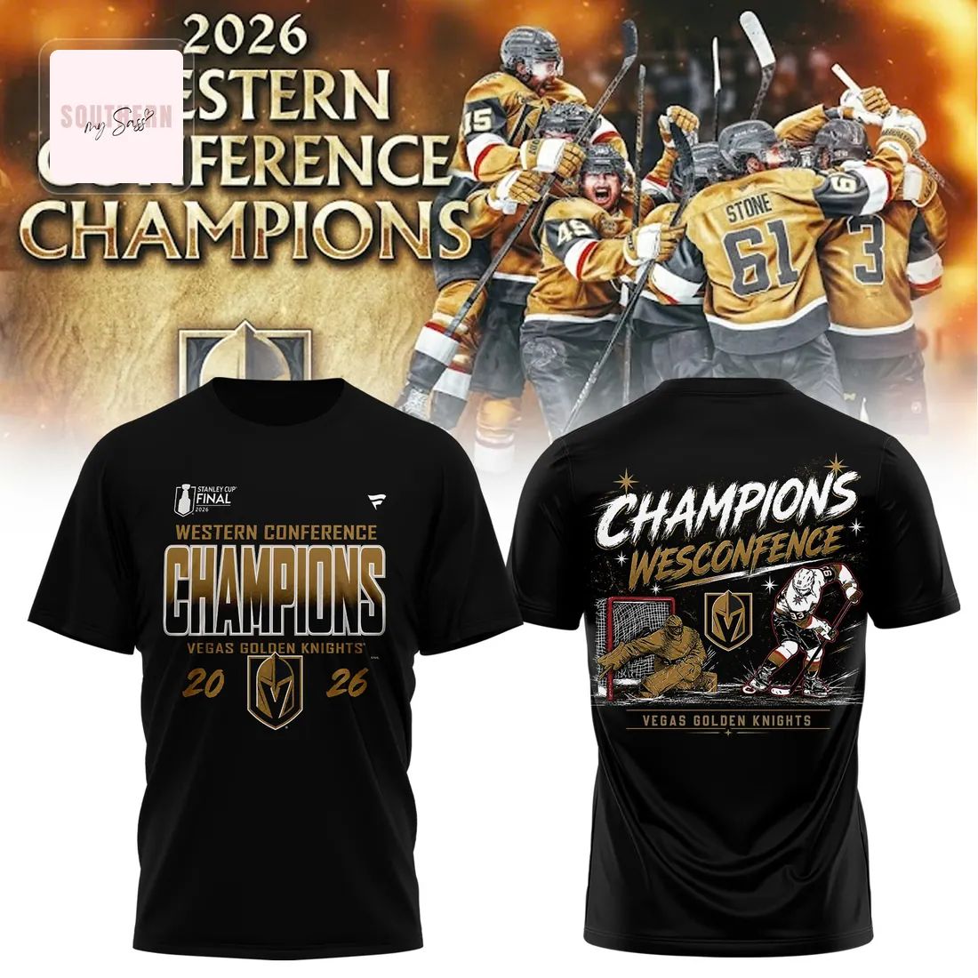 Vegas Golden Knights 2026 Western Conference Champions Hockey Fan 3D T-Shirt