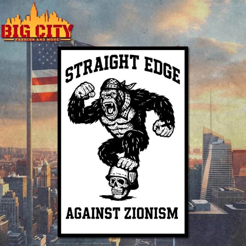 Straight Edge Against Zionism Gorilla Skull Keffiyeh Hardcore Punk Graphic T Shirt