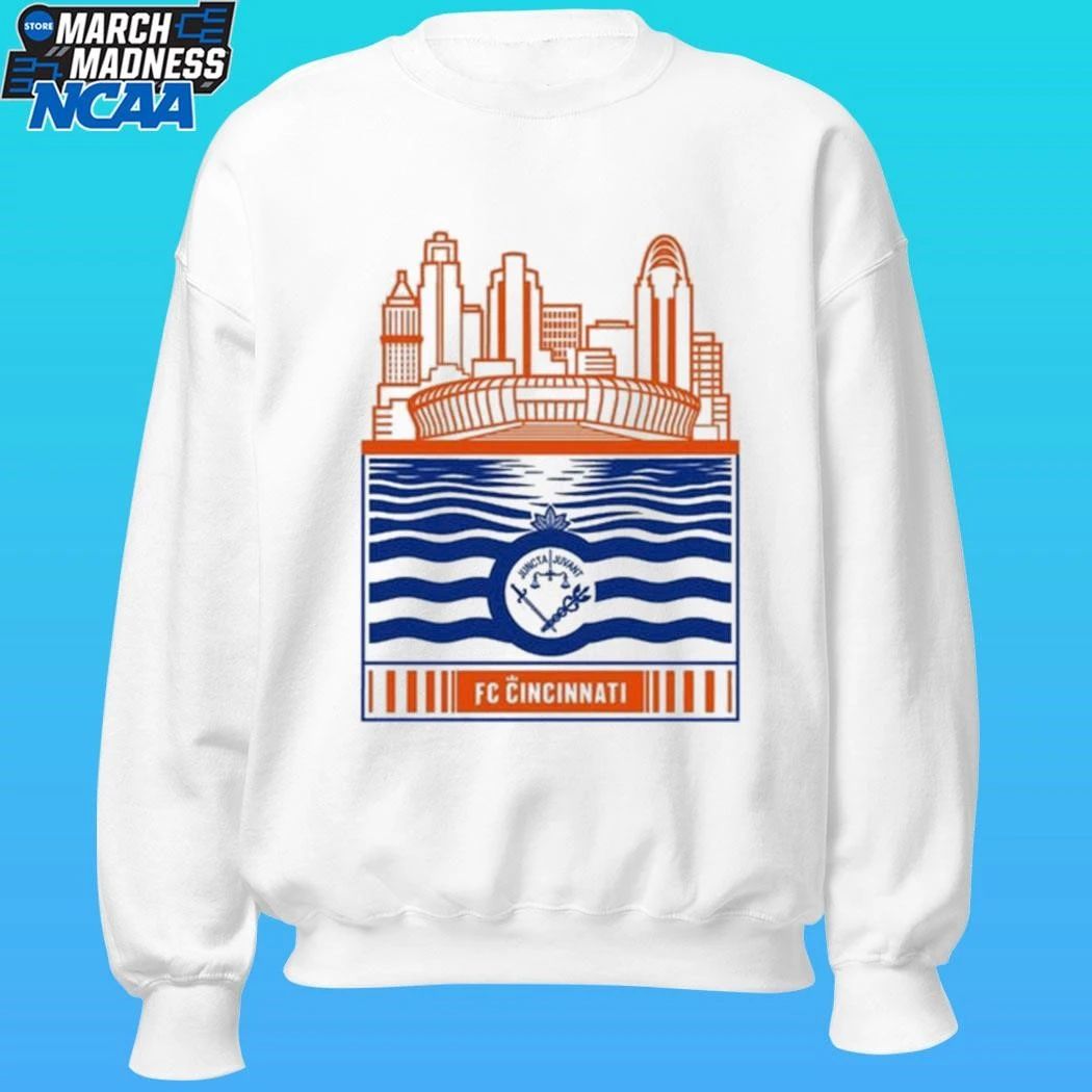 Fc Cincinnati Stadium With River And Flag Shirt