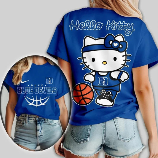 Duke Blue Devils NCAA Hello Kitty Basketball Logo Two Sided T-Shirt