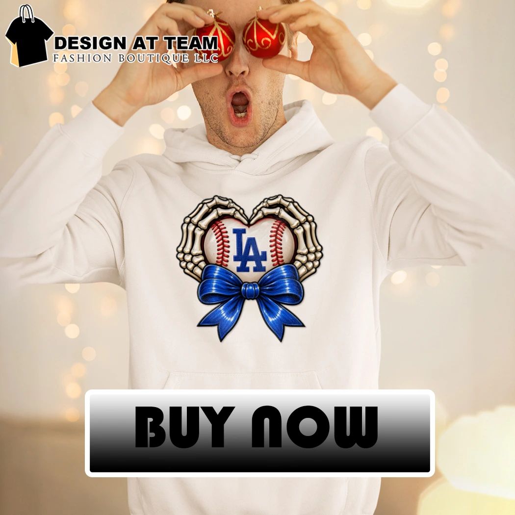 Los Angeles Dodgers Halloween skeleton heart hand spooky season baseball shirt