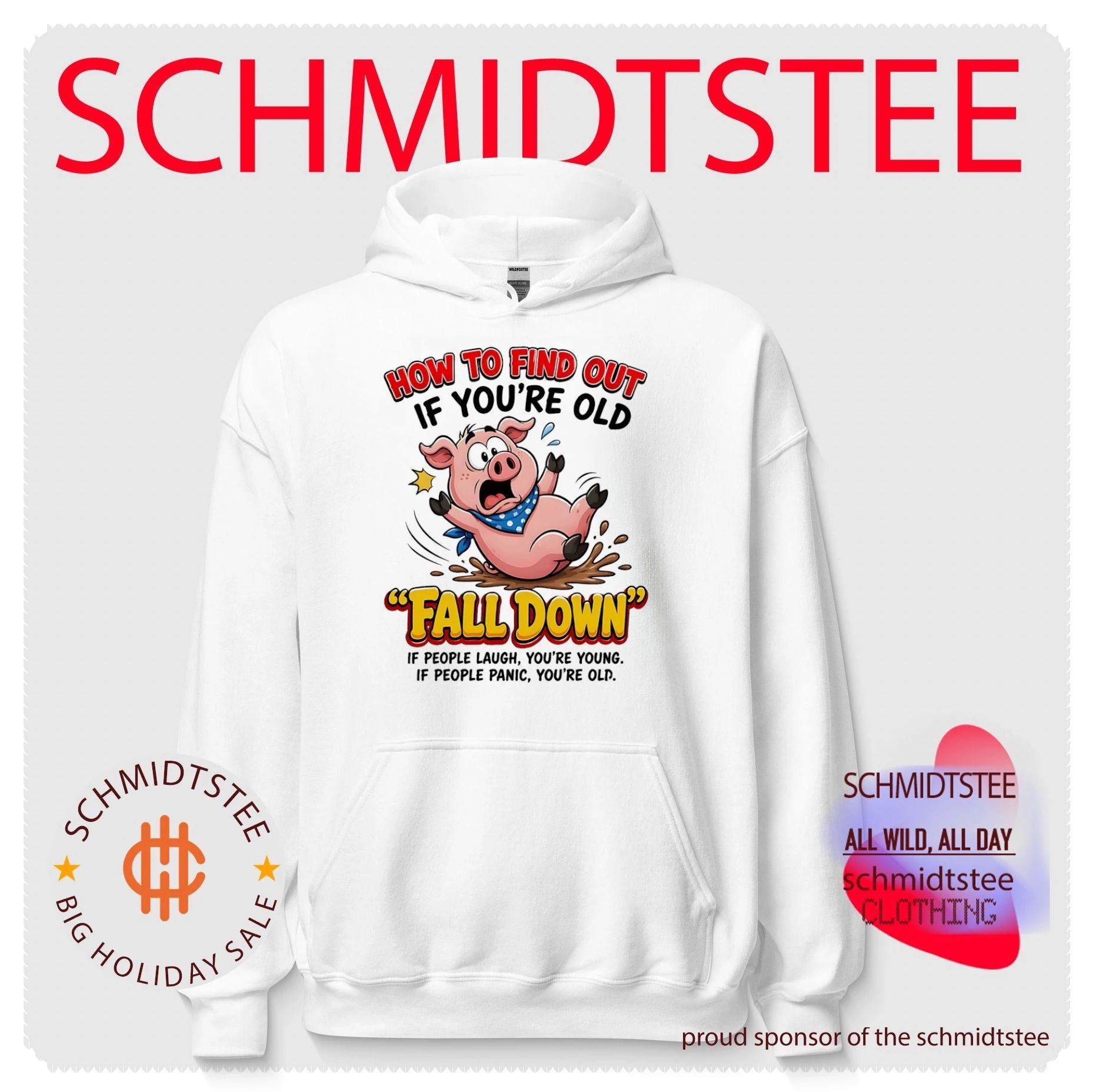 How to find out if you’re old fail down if people laugh cartoon pig illustration shirt