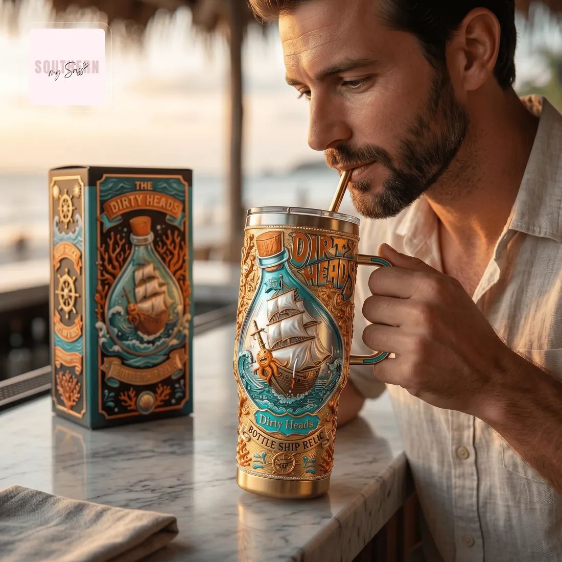 The Dirty Heads Bottle Ship Relic 40oz Insulated Travel Tumbler with Handle