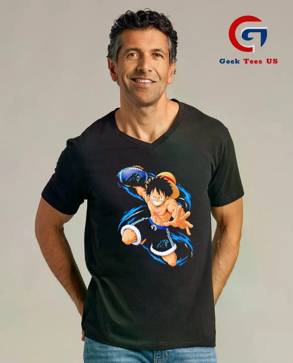Monkey D. Luffy throwing Carolina Panthers Football Anime cartoon T-shirt