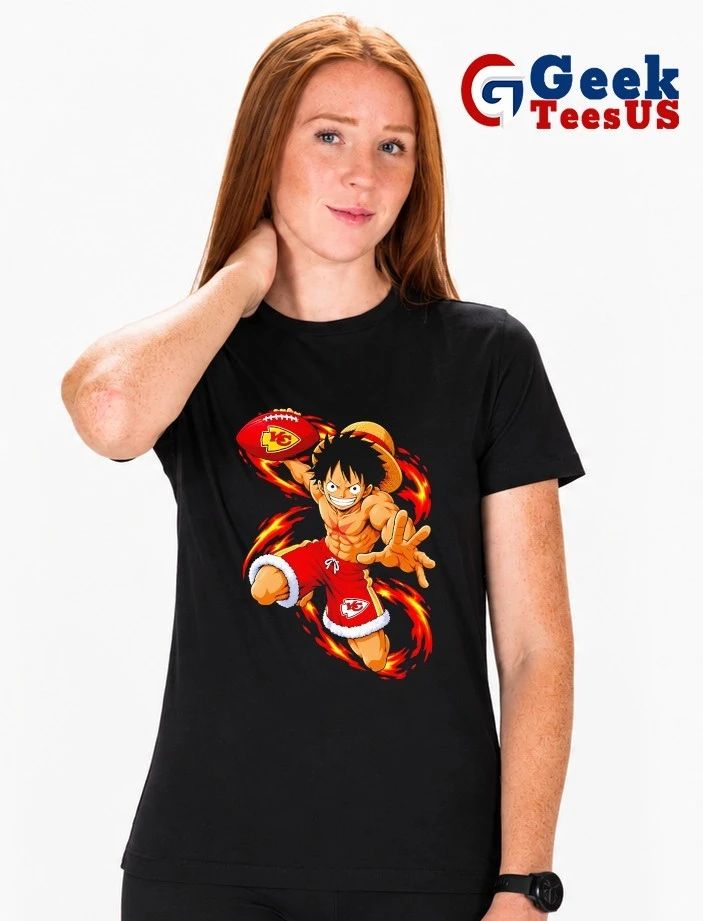 Monkey D. Luffy throwing Kansas City Chiefs Football Anime cartoon T-shirt