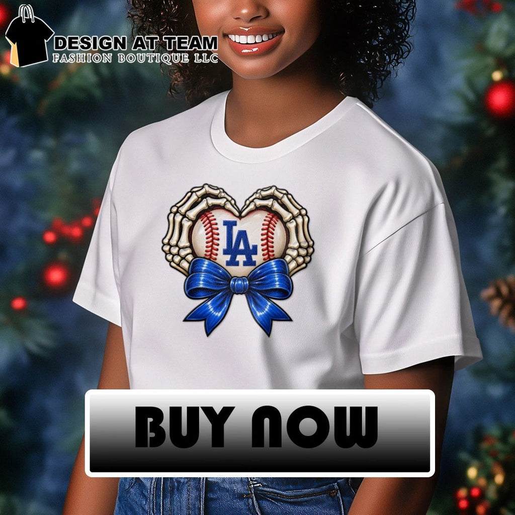 Los Angeles Dodgers Halloween skeleton heart hand spooky season baseball shirt