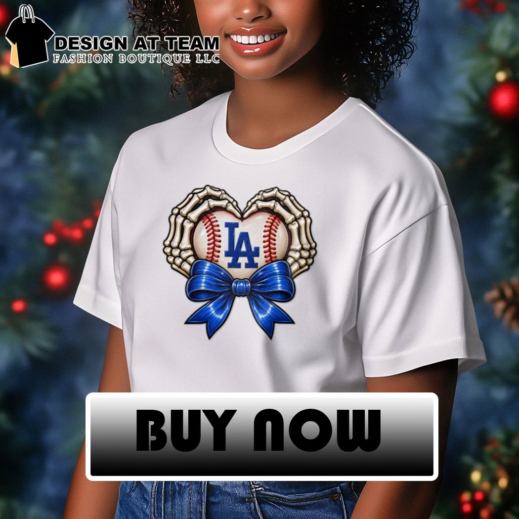 Los Angeles Dodgers Halloween skeleton heart hand spooky season baseball shirt