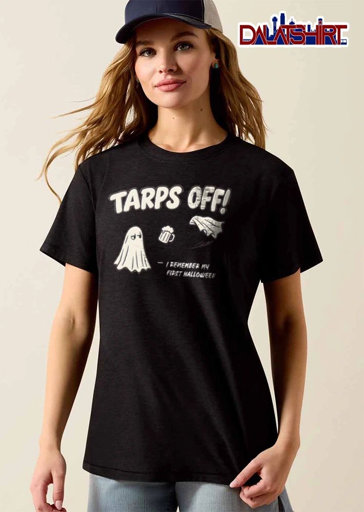 Tarps Off I Remember My First Halloween ghost beer mug flying tarp shirt
