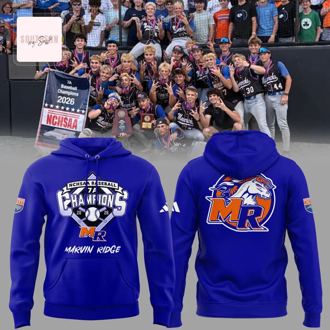 Marvin Ridge Mavericks 2026 NCHSAA 7A Baseball Champions Commemorative Pullover Hoodie