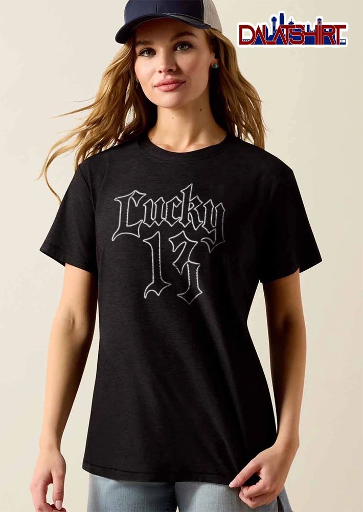Lucky 13 old english font text shirt