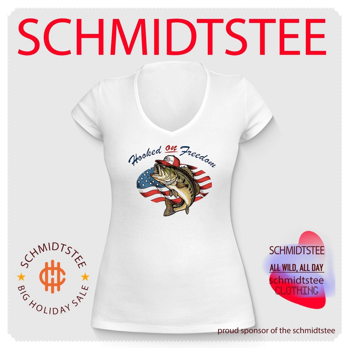 Hooked on freedom fish with America flag shirt