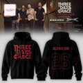 Three Days Grace Alienation Tour 2026 Official Concert Merchandise Black Graphic Hoodie