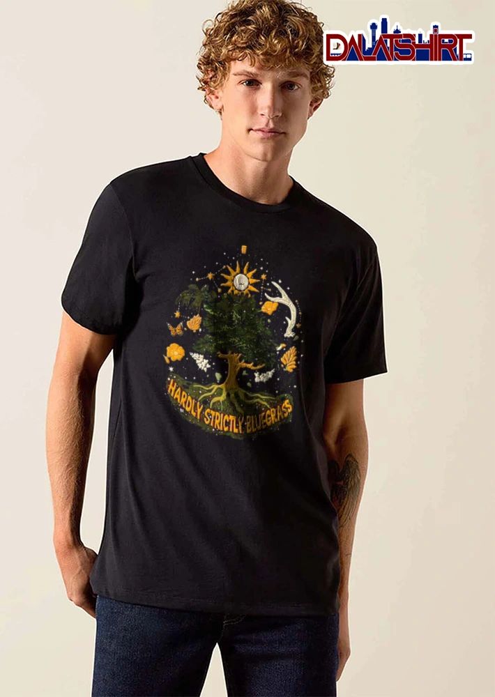 Hardly Strictly Bluegrass tree banjo raven antler butterfly shirt