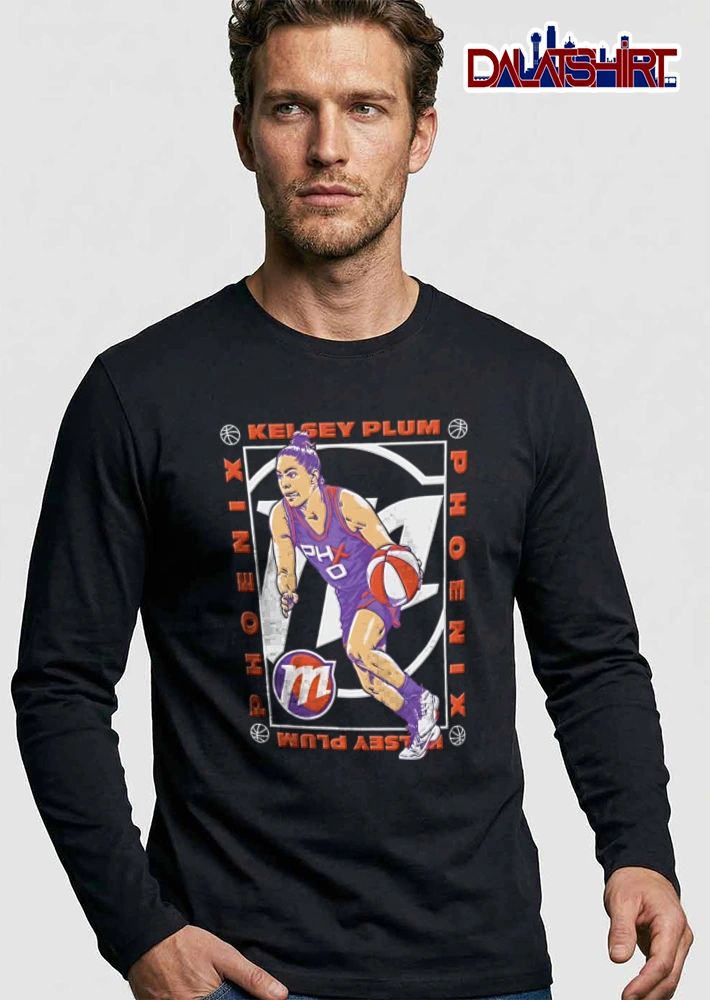 Las Vegas Aces Kelsey Dan Plum woman dribbling basketball illustration style shirt