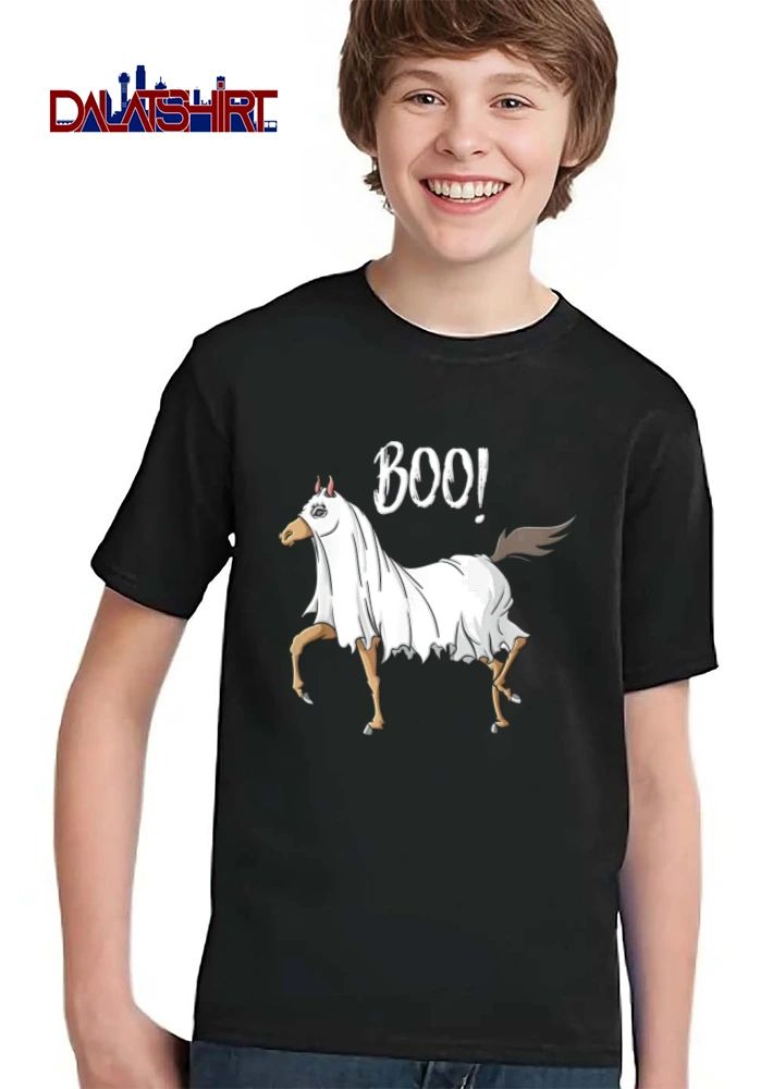 BOO horse wearing ghost sheet costume shirt