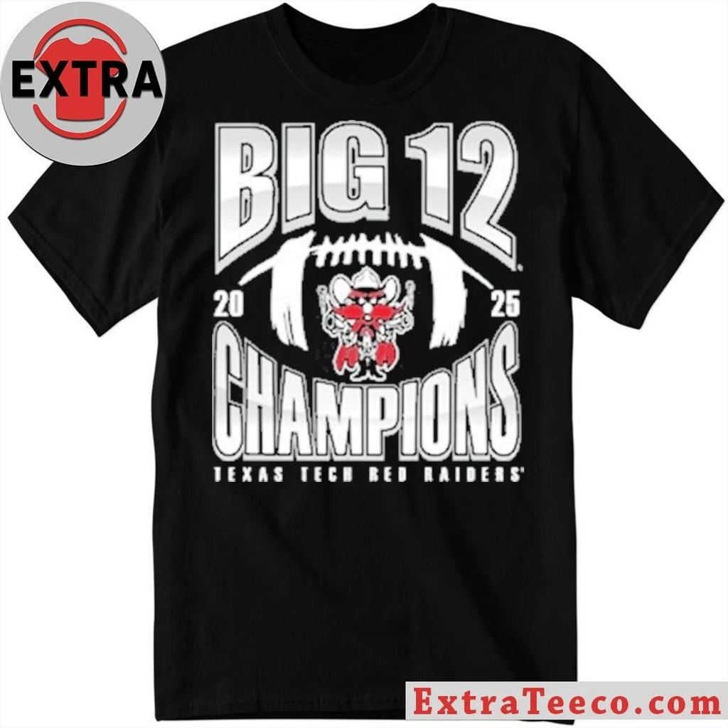 Summit Sportswear Texas Tech Red Raiders Black 2025 Big 12 Football Champions NUMBER ONE FOOTBALL Shirt