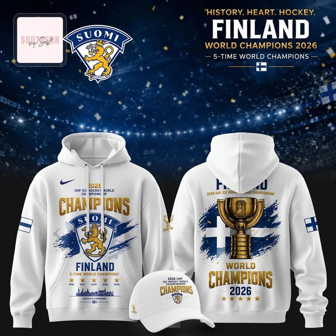 Finland Ice Hockey World Champions 2026 5-Time Commemorative Hoodie