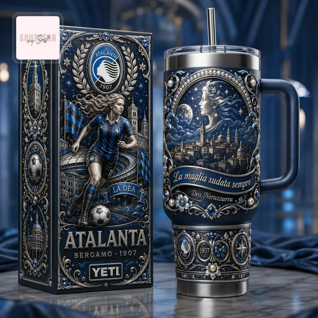 Atalanta Bergamo 1907 Football Fan 40oz Insulated Tumbler With Handle