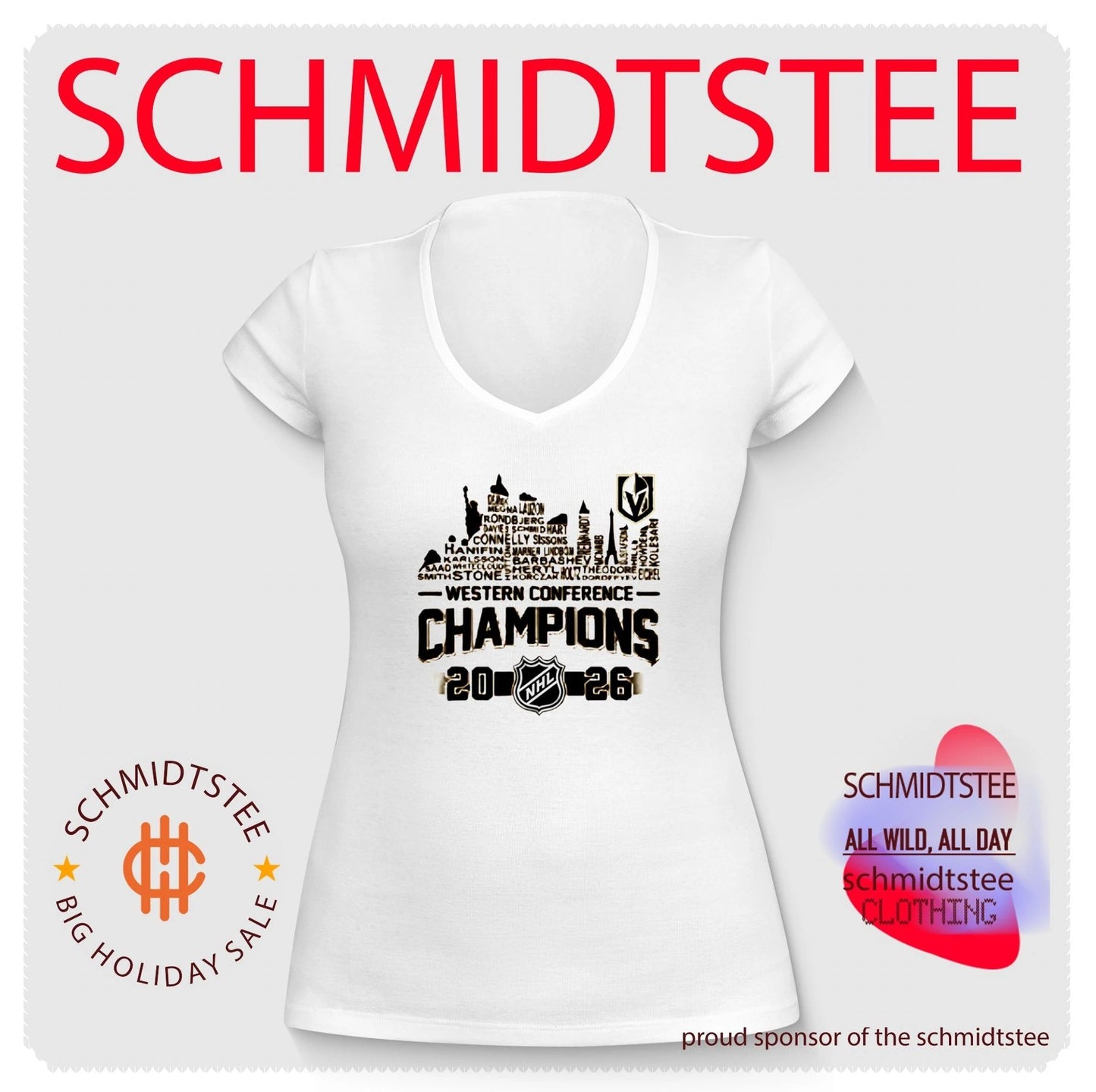 Vegas Golden Knights 2026 Western Conference Champions player name skyline shirt