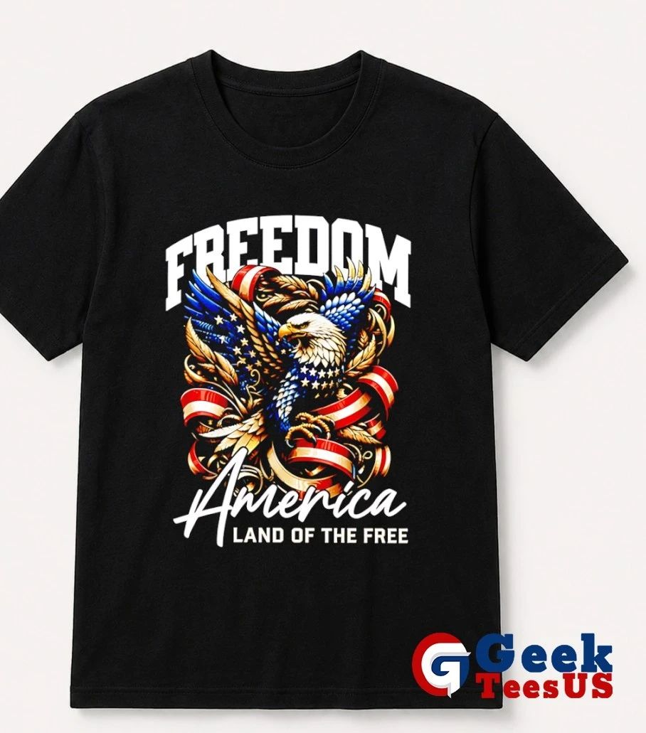 Freedom America Land Of The Free Bald Eagle American Flag Feathers Ribbons shirt