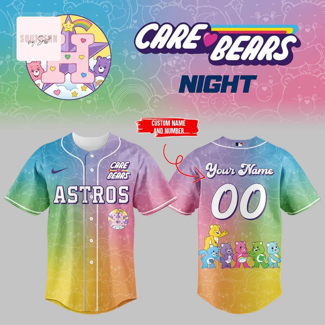 Astros Care Bears Night Limited Edition Custom Name Number Baseball Jersey
