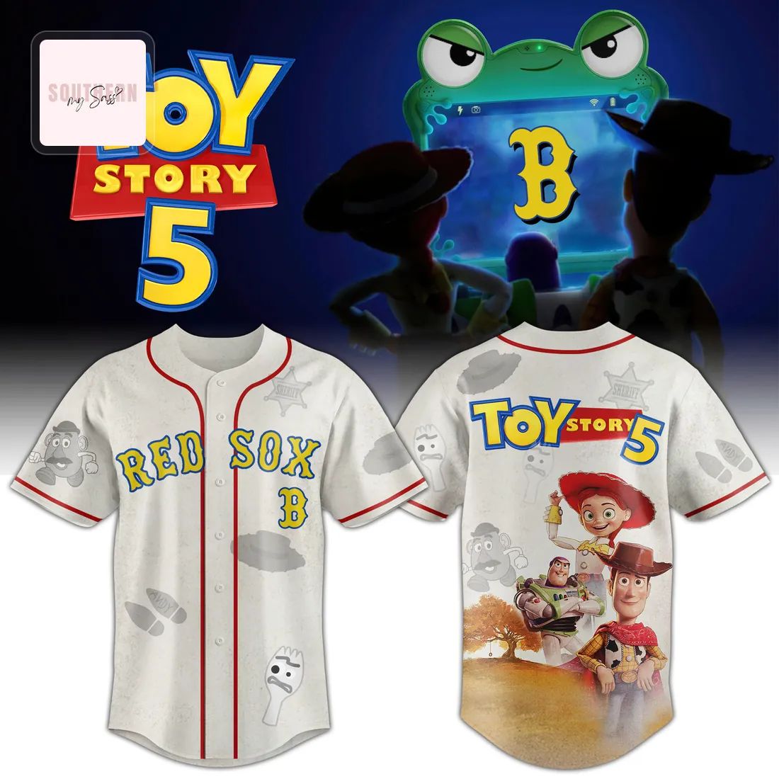 Boston Red Sox x Toy Story 5 Disney Pixar Woody and Buzz 2026 Limited Edition Commemorative Graphic Baseball Jersey