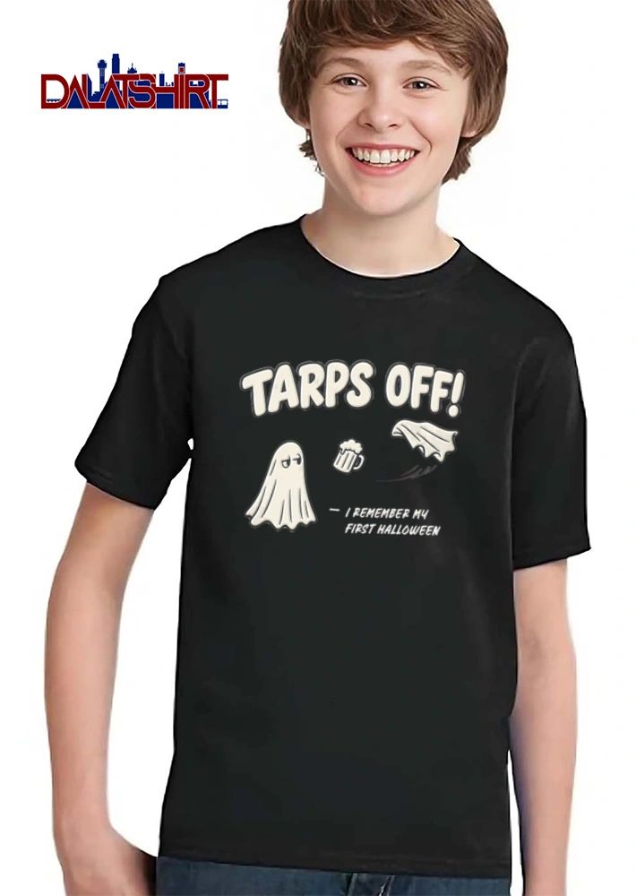Tarps Off I Remember My First Halloween ghost beer mug flying tarp shirt