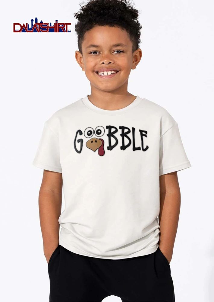 Gobble turkey face lettering cartoon style shirt