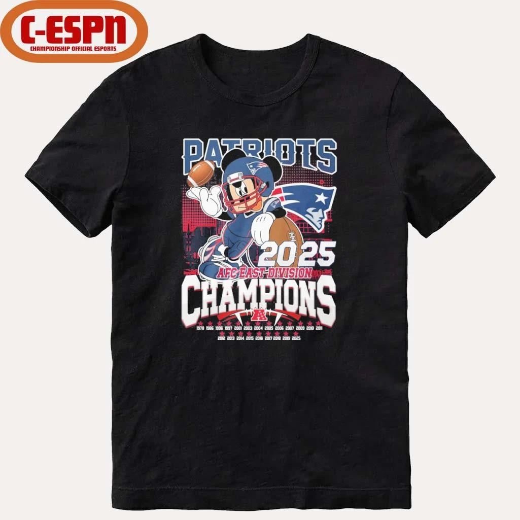 Mickey Mouse X New England Patriots 2025 AFC East Division Champions Shirt