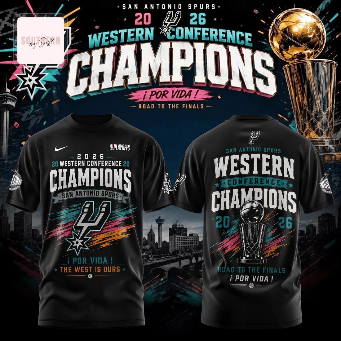 San Antonio Spurs 2026 Western Conference Champions Road To The Finals Por Vida Premium 3D T-Shirt