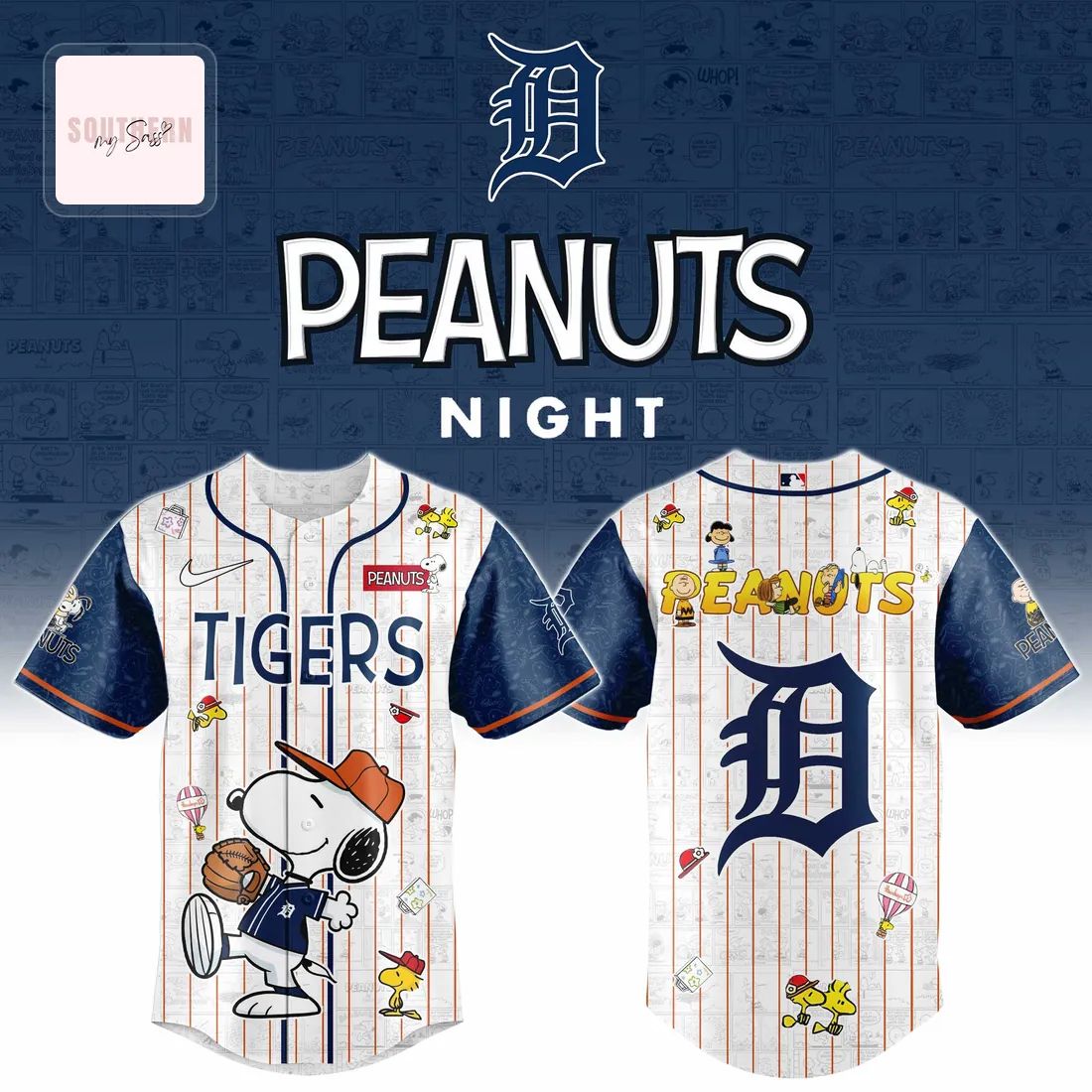 Detroit Tigers Peanuts Night Snoopy Limited Edition Graphic Baseball Jersey
