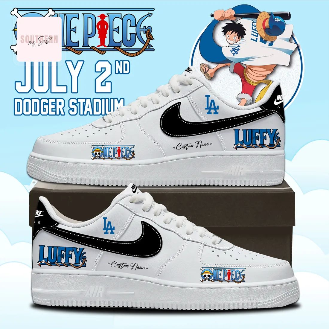 Dodgers One Piece Luffy Limited Edition 2026 Custom Air Force 1 Sneakers
