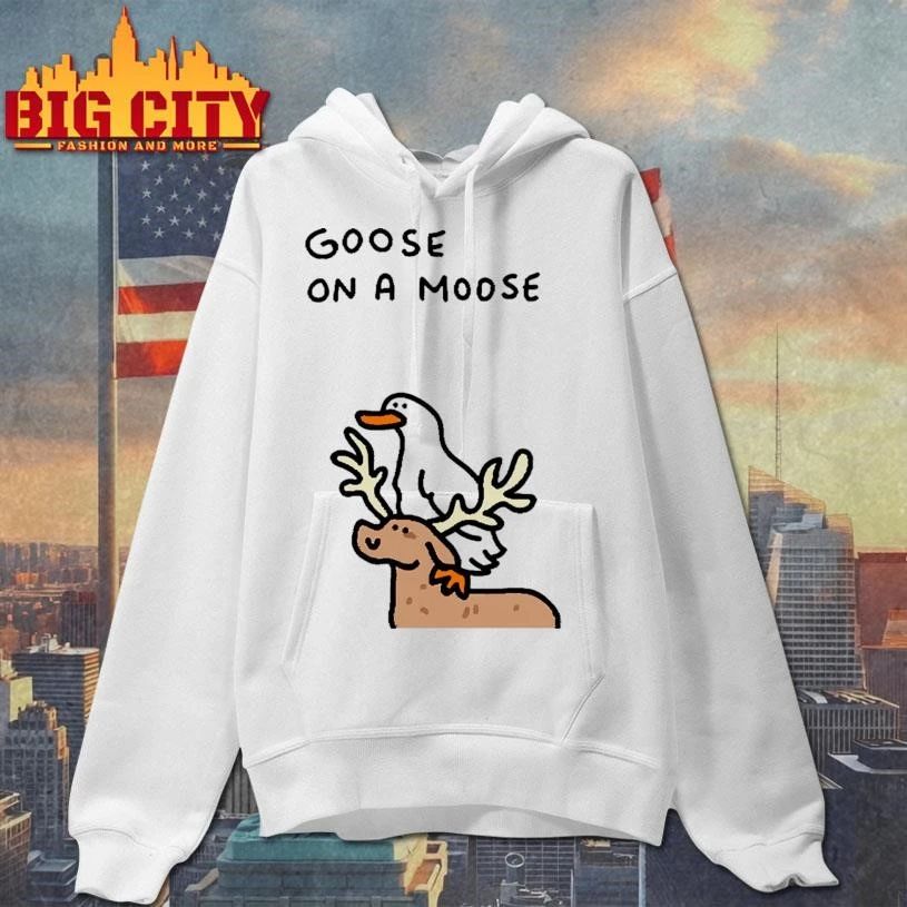 Goose On A Moose Cute Animal Pun Funny Illustration Graphic Shirt