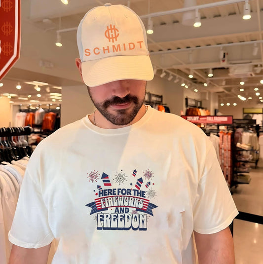 Here for the fireworks and freedom firework graphic shirt