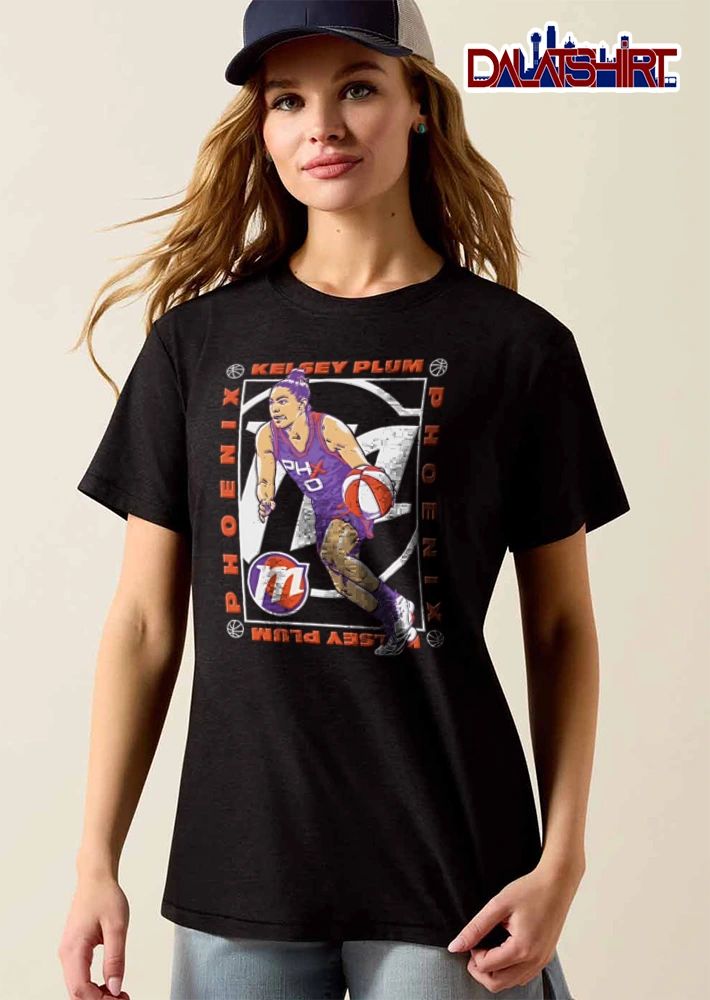 Las Vegas Aces Kelsey Dan Plum woman dribbling basketball illustration style shirt