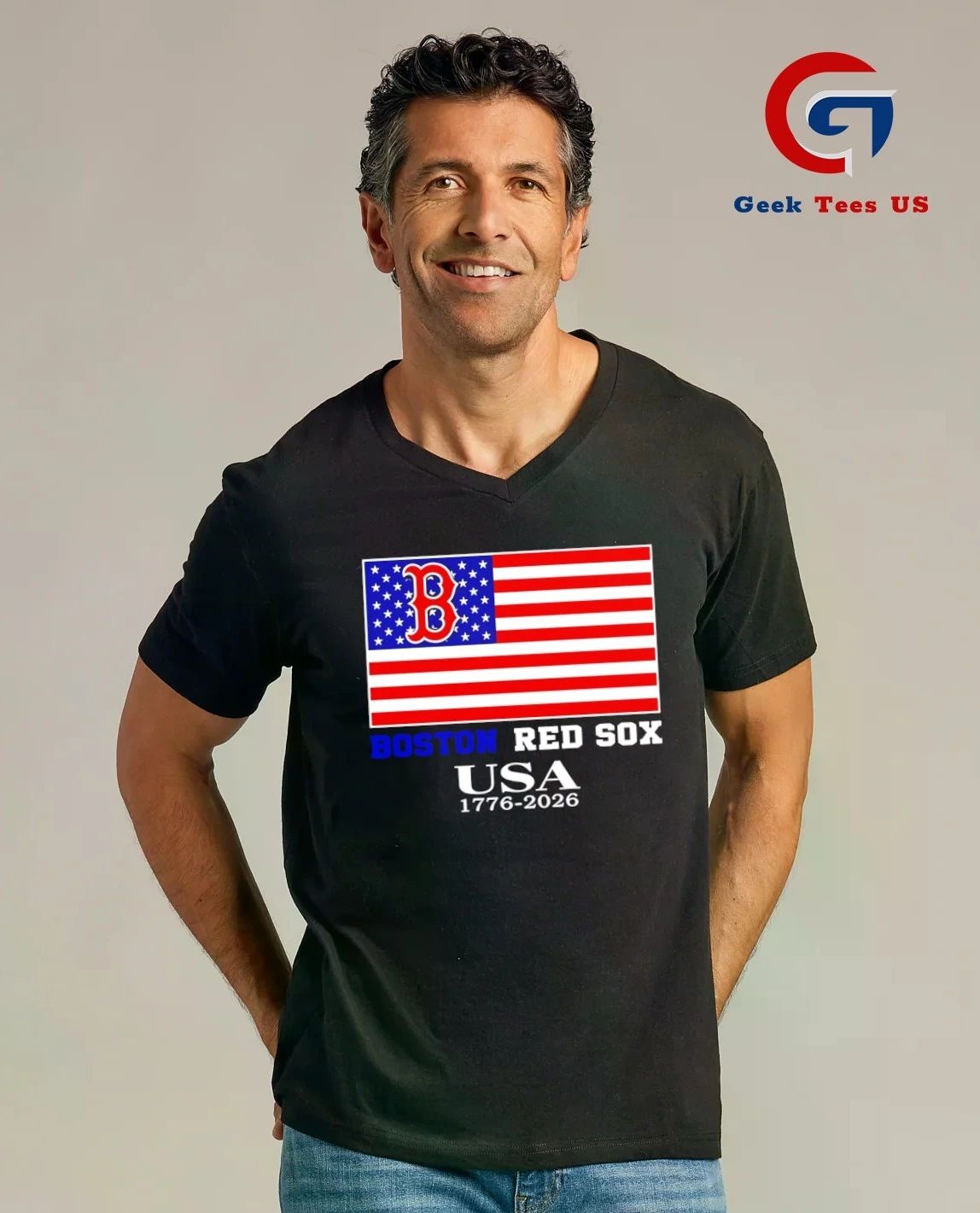Boston Red Sox USA 1776-2026 American flag logo shirt
