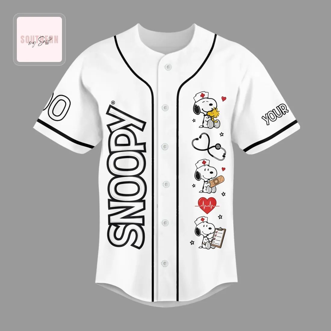 Snoopy Nurse Peanuts Cartoon Premium Healthcare Worker Baseball Jersey Shirt