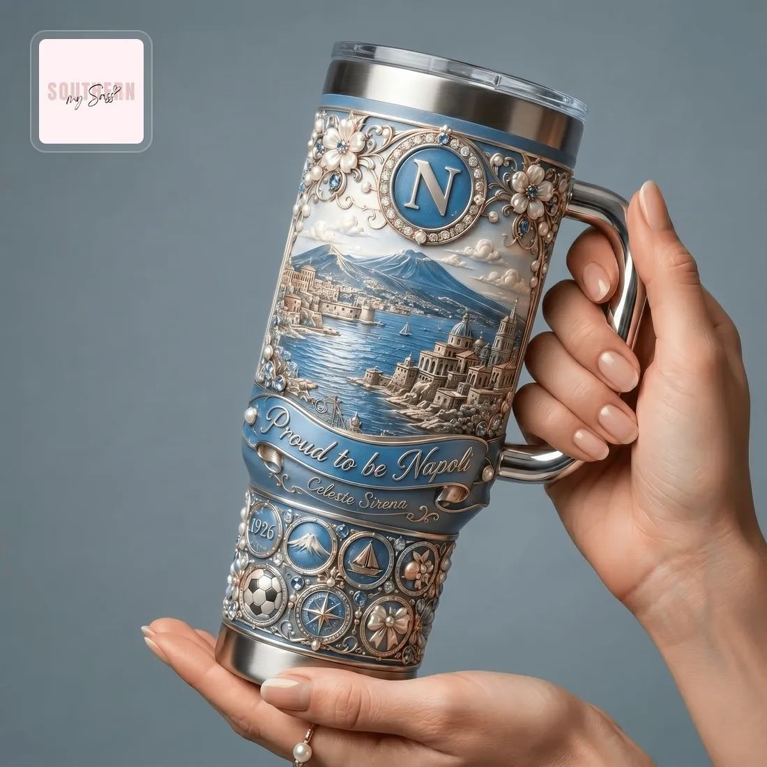 SSC Napoli Luxury 40oz 3D Embossed Fan Tumbler with Handle