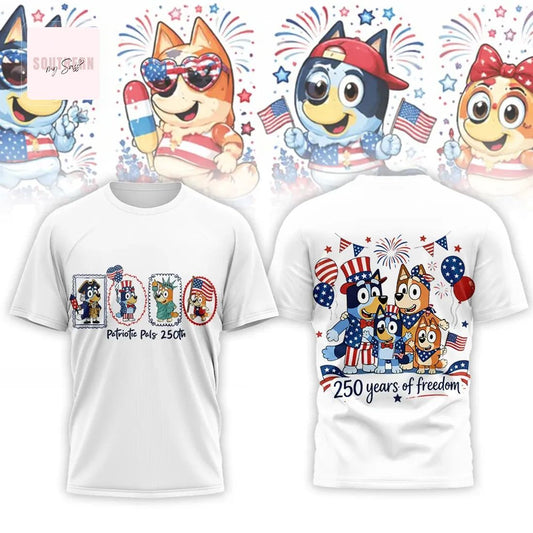 Bluey Patriotic Pals 250th Anniversary USA 4th of July Graphic 3D T-Shirt
