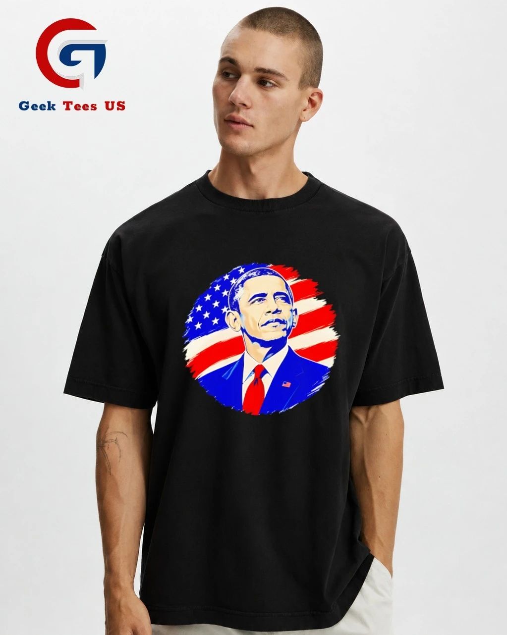 Barack Obama American flag portrait US president shirt