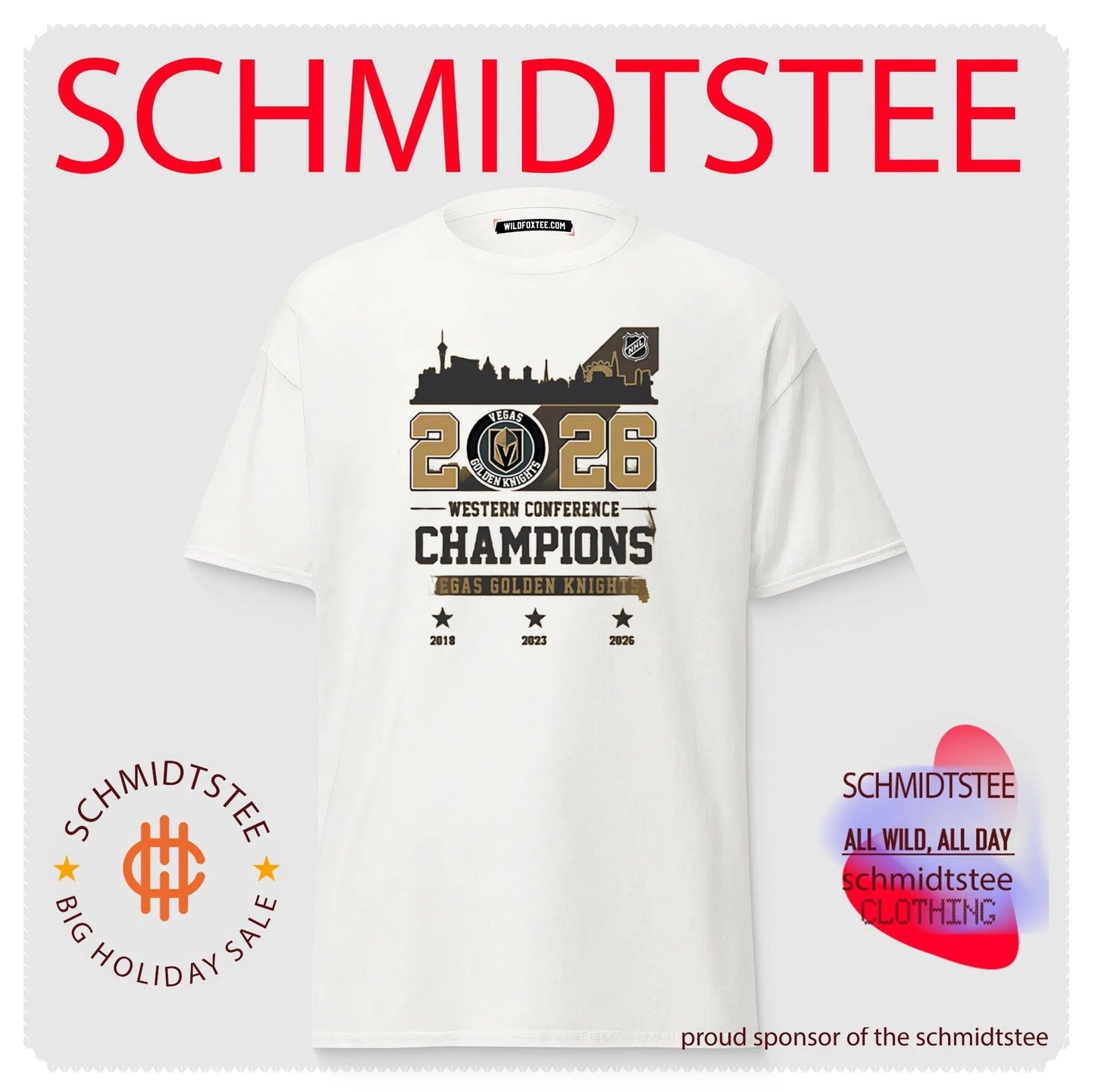 Vegas Golden Knights 2026 Western Conference Champions 3 Time city skyline shirt