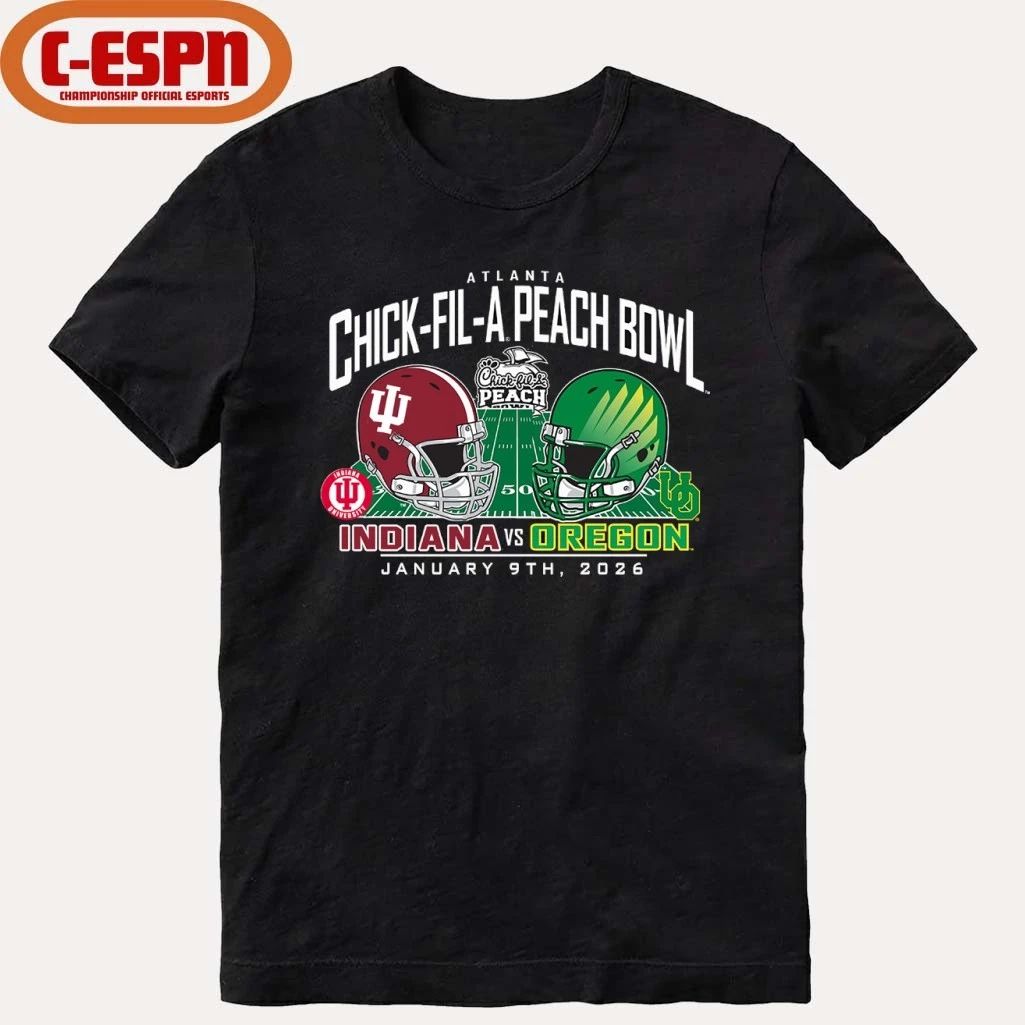 Indiana Vs Oregon 2026 CFP Semifinal Peach Bowl Helmet Matchup T-Shirt