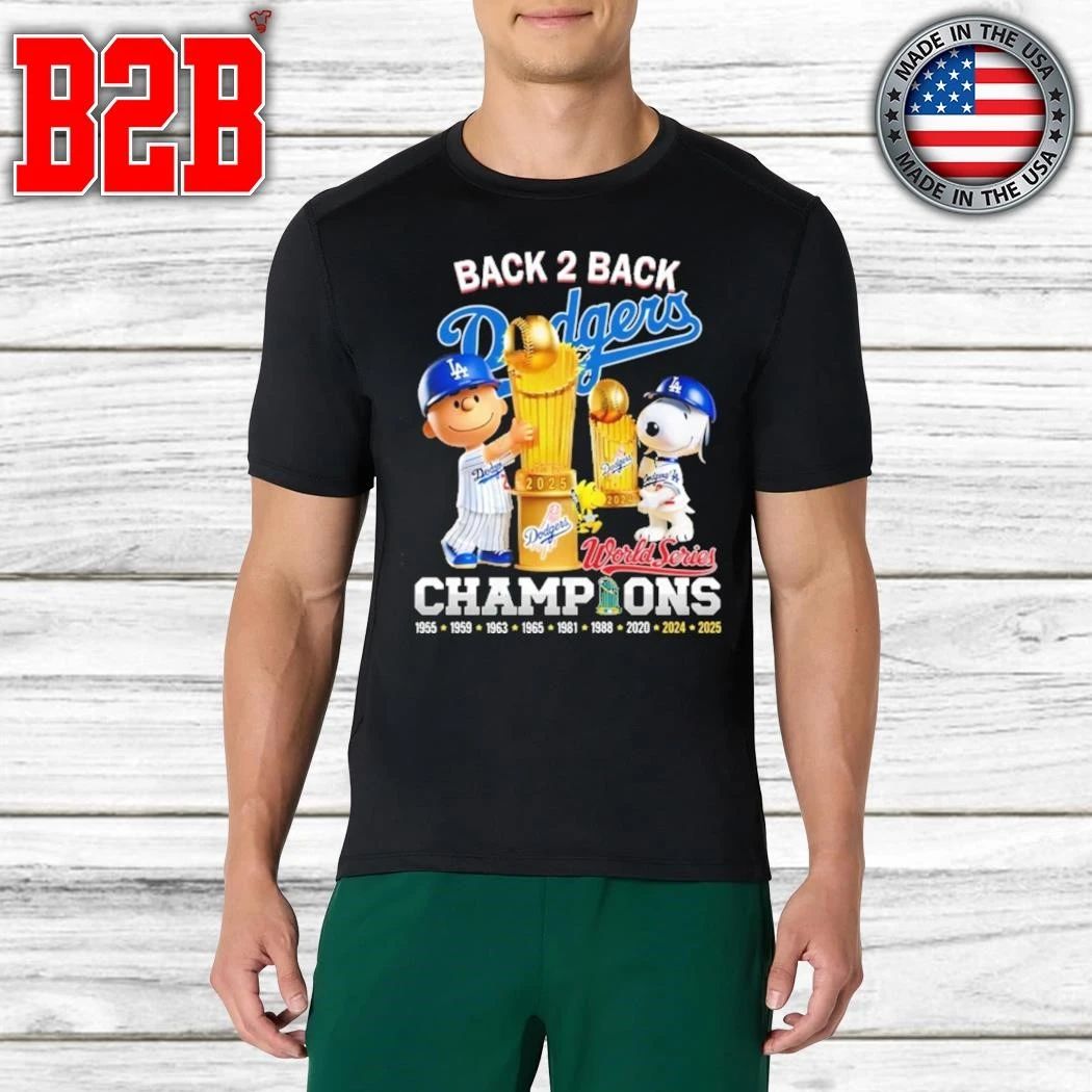 Los Angeles Dodgers Back To Back World Series Champions 2025 Snoopy Peanuts Shirt