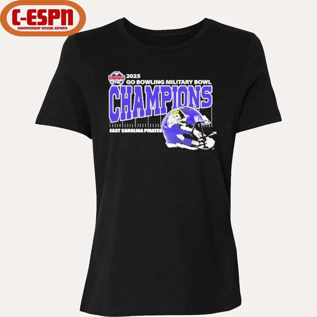 East Carolina Pirates Football 2025 Go Bowling Military Bowl Champions Helmet Shirt
